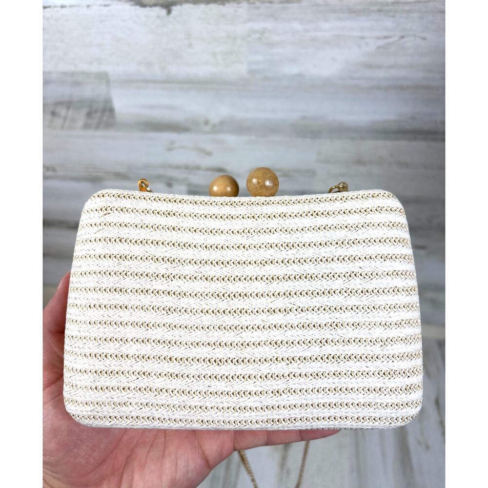 Haute Hippie Womens Cream Blue Embroidered Chain Crossbody Boho Bag Purse NEW - Picture 2 of 4
